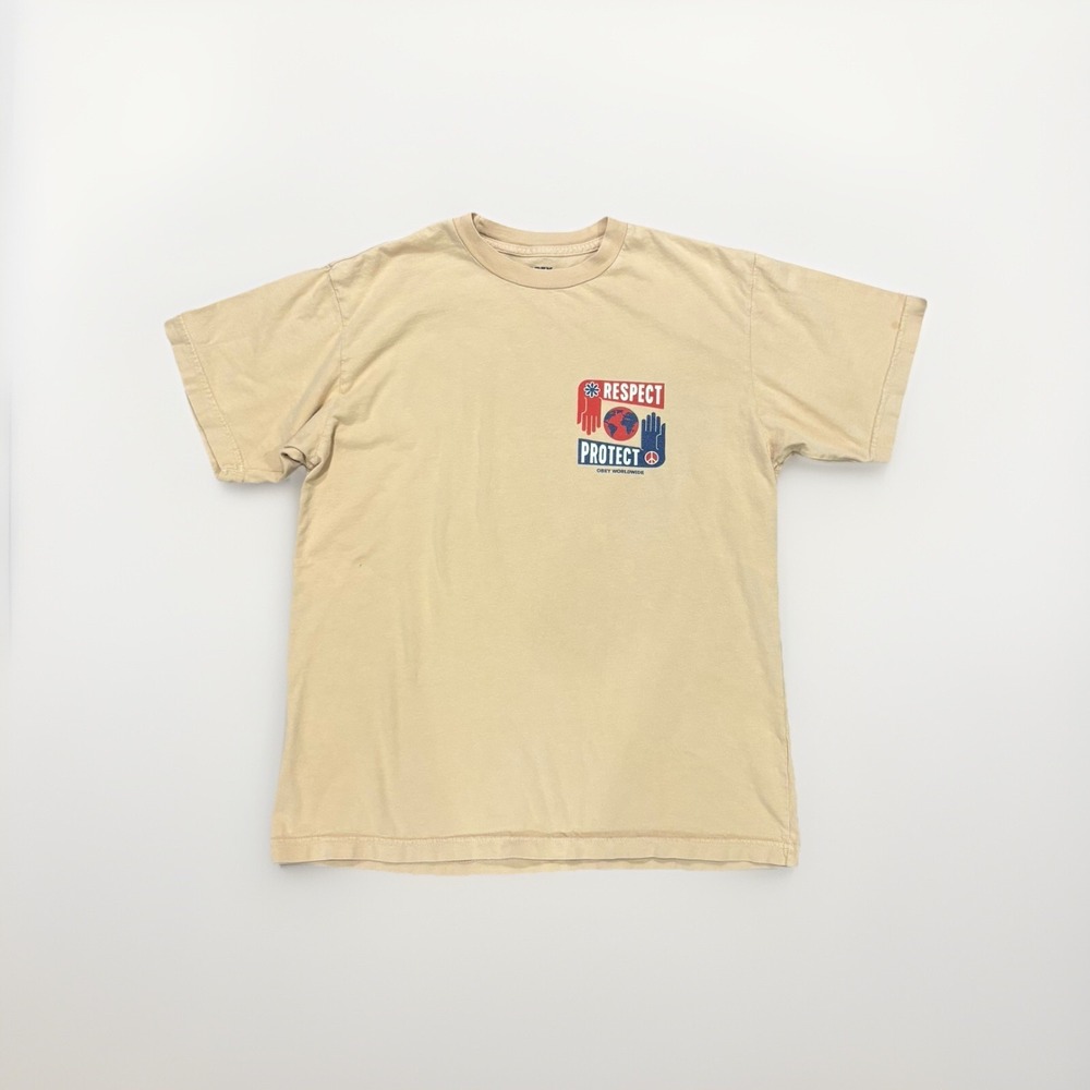 obey organic Cotton beige T-shirt Men M respect protect obey worldwide Print